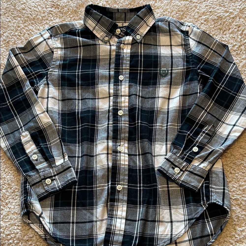 Boy’s Black, White and Green Plaid Shirt